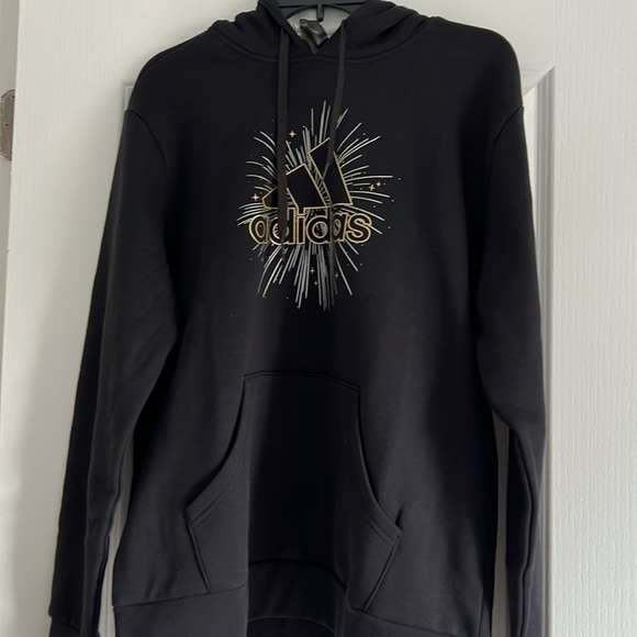 Adidas Women’s holiday hoodie size large silver gold & black soft pullover - Picture 3 of 7